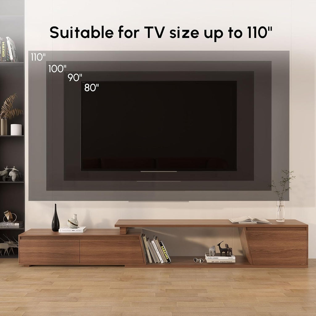 homary TV Stand for Living Room, Walnut Extendable Media Console, Minimalist Media Entertainment Center with 3 Drawers, Adjustable TV Stand for Up to 110 Inch TVs