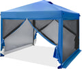 PHI VILLA 10 x 10 Pop Up Canopy Tent with Netting, Instant Gazebo, Ez up Screen House Room with Carry Bag, Height Adjustable, for Outdoor, Garden, Patio,Blue
