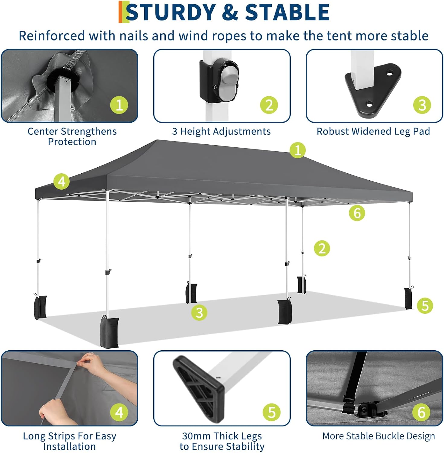 Garvee Commercial-Grade 10x20 ft Pop-Up Canopy Tent - 420D Oxford Fabric with PE Windows and 5 Removable Sidewalls, Ideal Heavy Duty Outdoor Shelter for Events, Weddings, and Backyard Gatherings