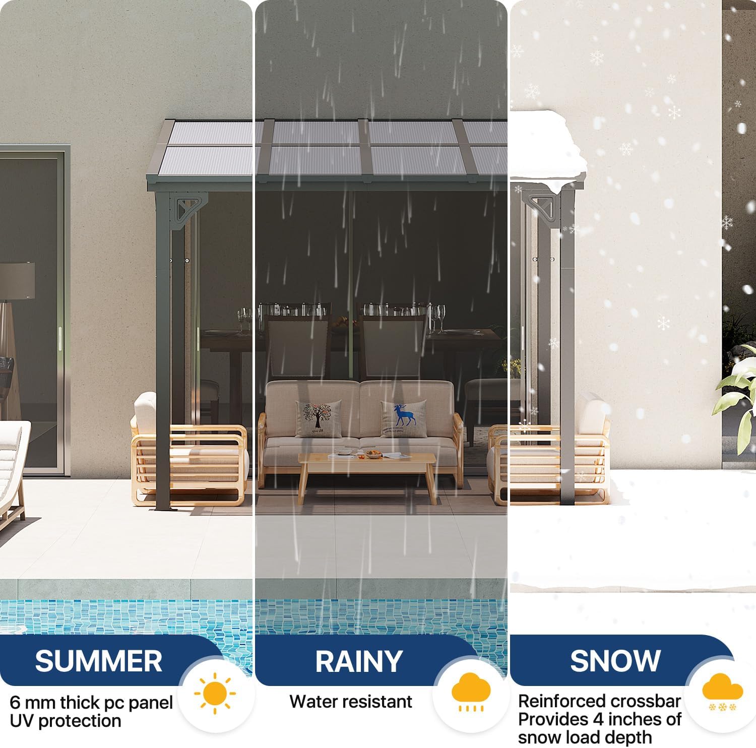 8' x 10' Outdoor Gazebo Pergola with Sloped Roof, Heavy Duty Wall-Mounted Awnings for Patio, Deck, and Backyard