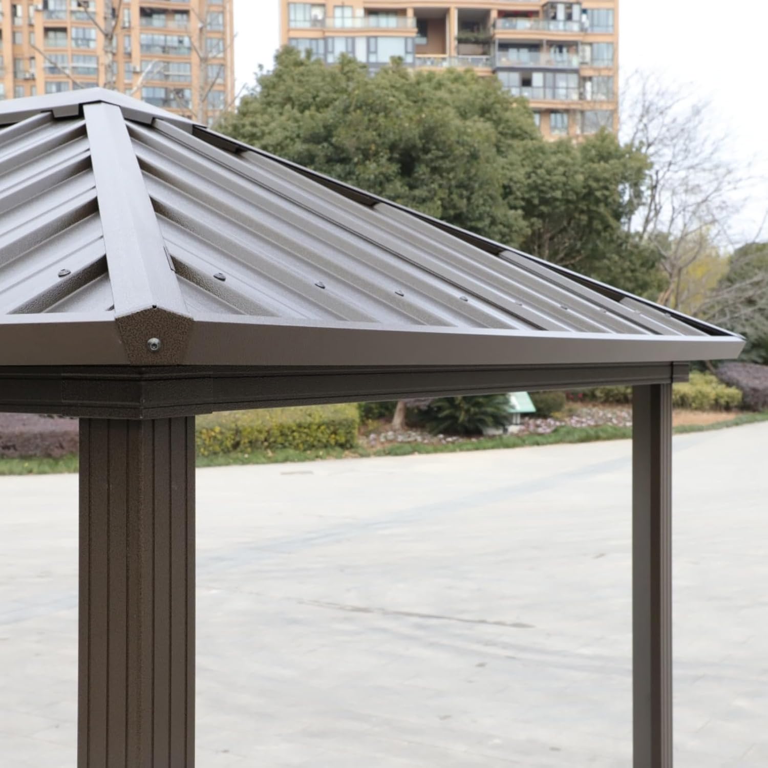 【WZZHHJ】 BBQ Hard Top Gazebo 6x8ft – Outdoor Metal Hard Top Permanent BBQ Gazebo with Galvanized Steel Weather Resistant Top, Stable 3'x3' Triangular Aluminum Frame, Double Sided Metal Shelves