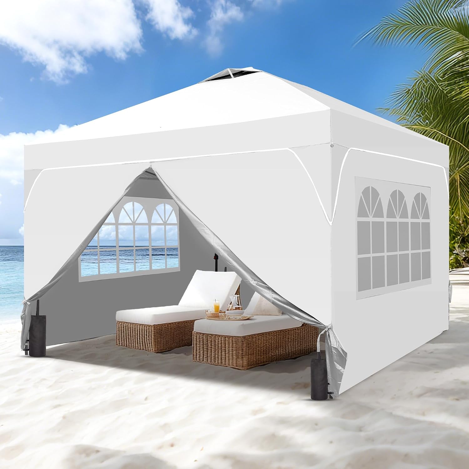 GDY 12x12FT Pop Up Canopy Tent with One Push Setup, Easy to Install with 4-Sidewalls for Events, Parties, Camping, Outdoor Gazebo with 4-Sandbags and Wheel Bag, White.