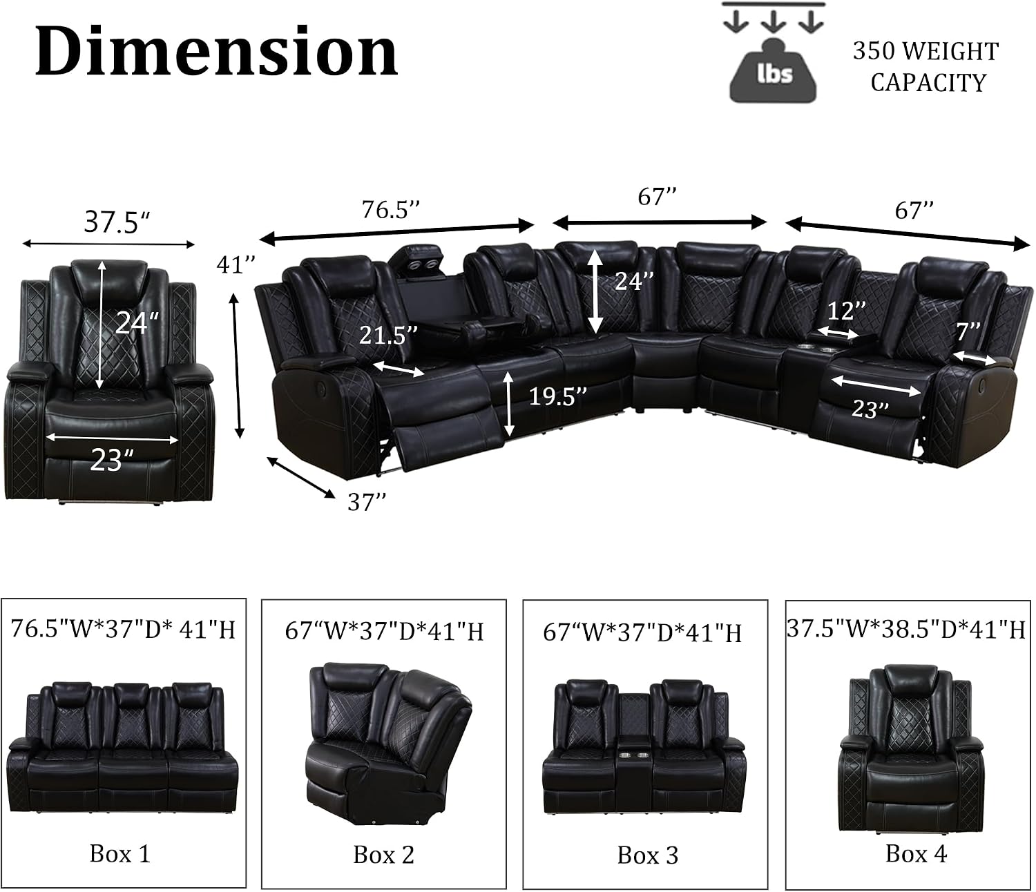Power Recliner Sofa Set with LED, Breathing Leather Sectional Couch for Living Room, Living Room Furniture Set L Shaped Reclining Couch and Chair with Cup Holders&Storage (Black)