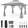 Bezseller 13x13 Pop Up Gazebo with Mosquito Netting – Easy 1-Person Setup, Water-Resistant Backyard Canopy for Family Patio & Garden Use,Light Grey