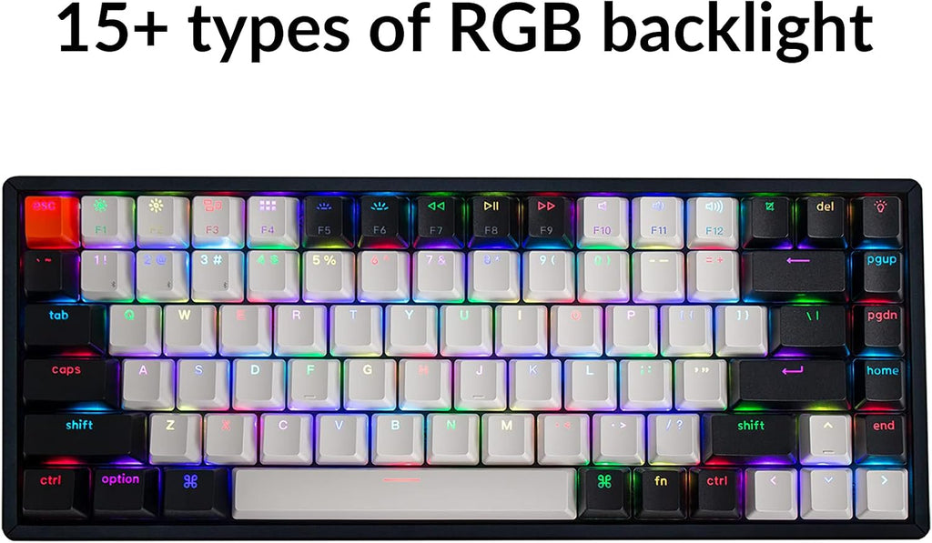 Keychron K2 75% Layout 84 Keys Hot-swappable Bluetooth Wireless/USB Wired Mechanical Keyboard with Keychron Super Red Switch/Double-Shot Keycaps/RGB Backlight/Aluminum Frame for Mac Windows Version 2