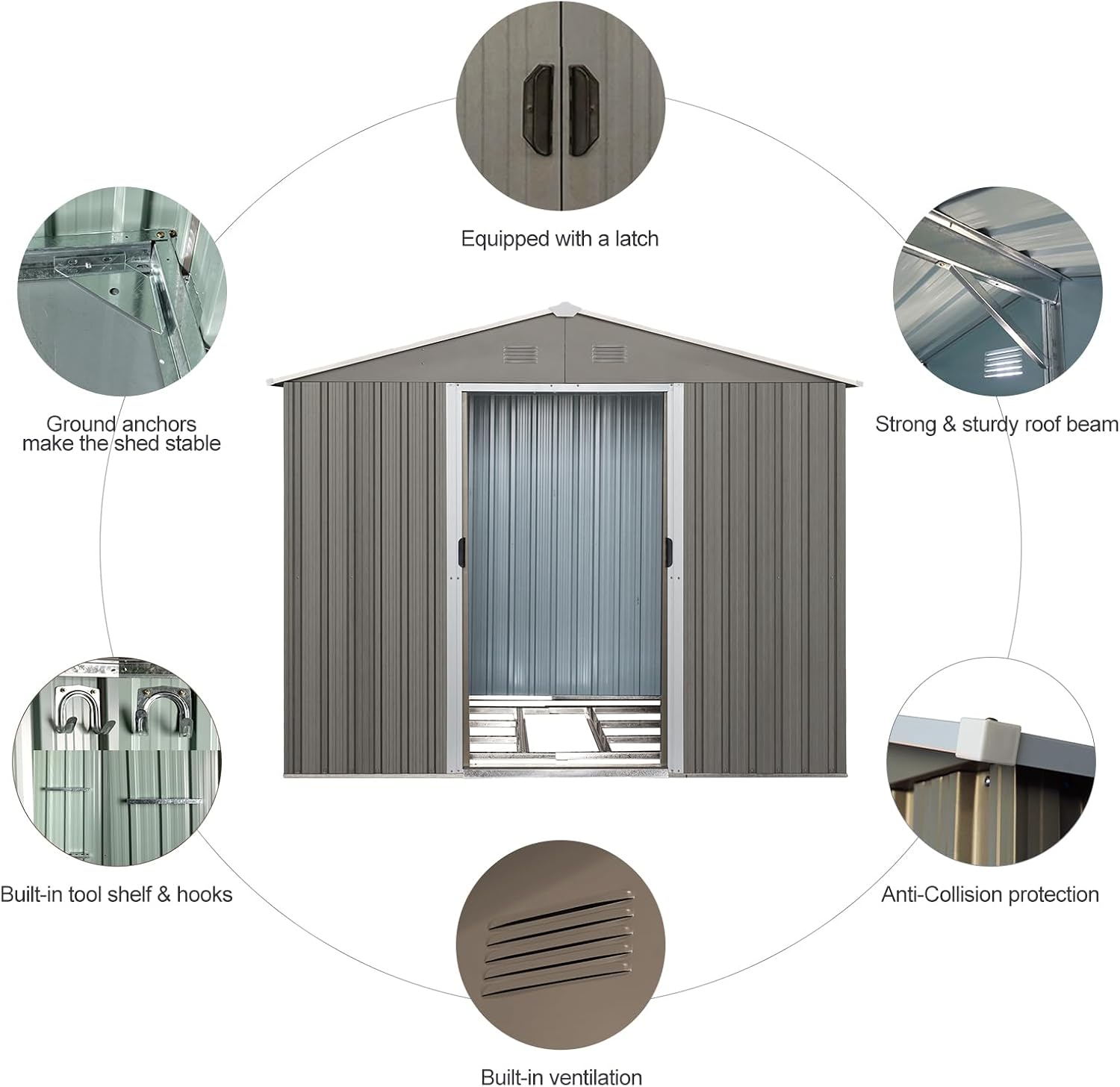 8x10 ft Outdoor Metal Storage Shed with Floor Frame, Lockable Galvanized Steel Tool Shed with Sliding Door and Air Vent, Waterproof Garden Storage House for Backyard, Patio