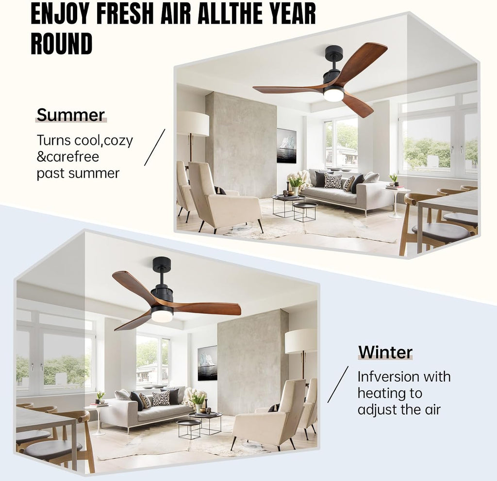 CACI Mall 60 inch Wood Ceiling Fan with Light, Outdoor Ceiling Fans for Covered Patios, Walnut, Remote Control, Large, for Porch/Garage/Farmhouse