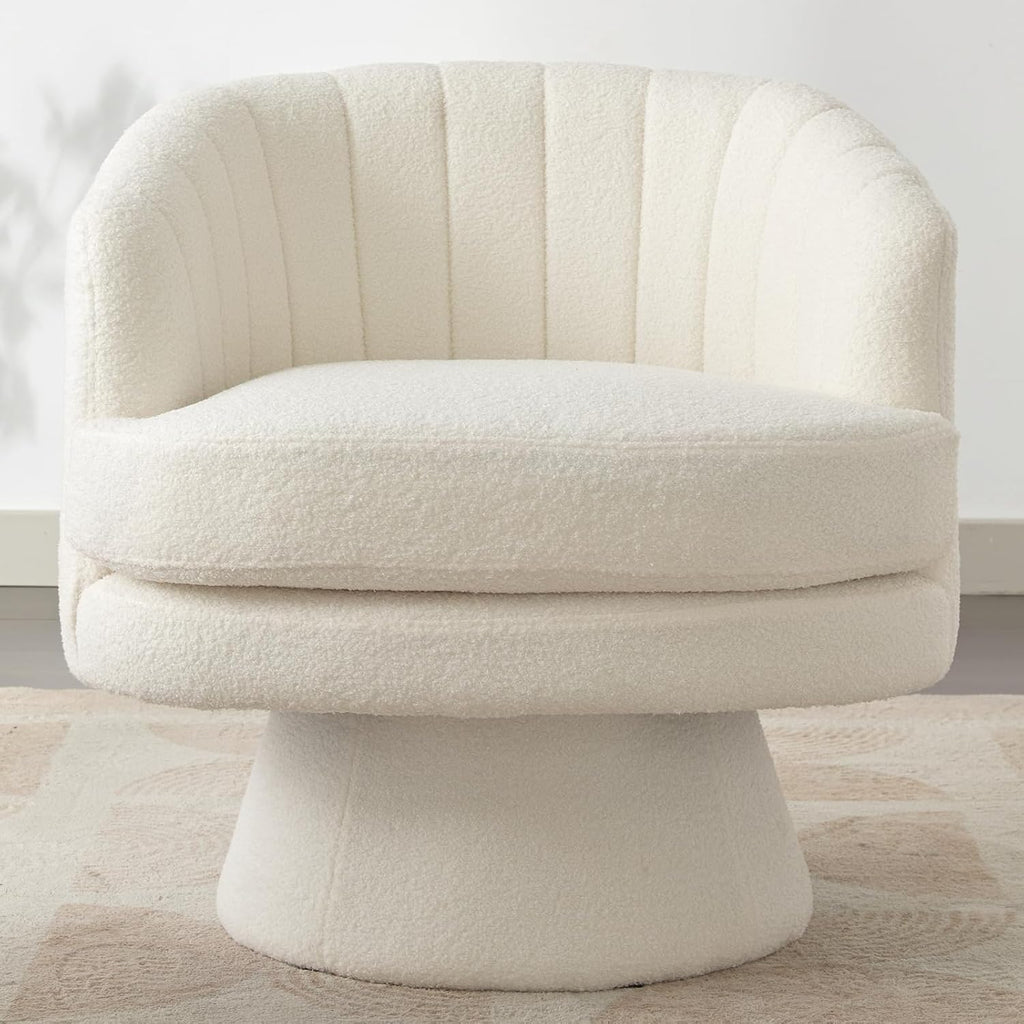 CANMOV Swivel Accent Chair with Armrest Set of 2, Modern 360 Degree Swivel Barrel Chair with Curve Back and Soft Cushion,Comfy Round Sherpa Teddy Armchair Single Sofa for Living Room,Beige