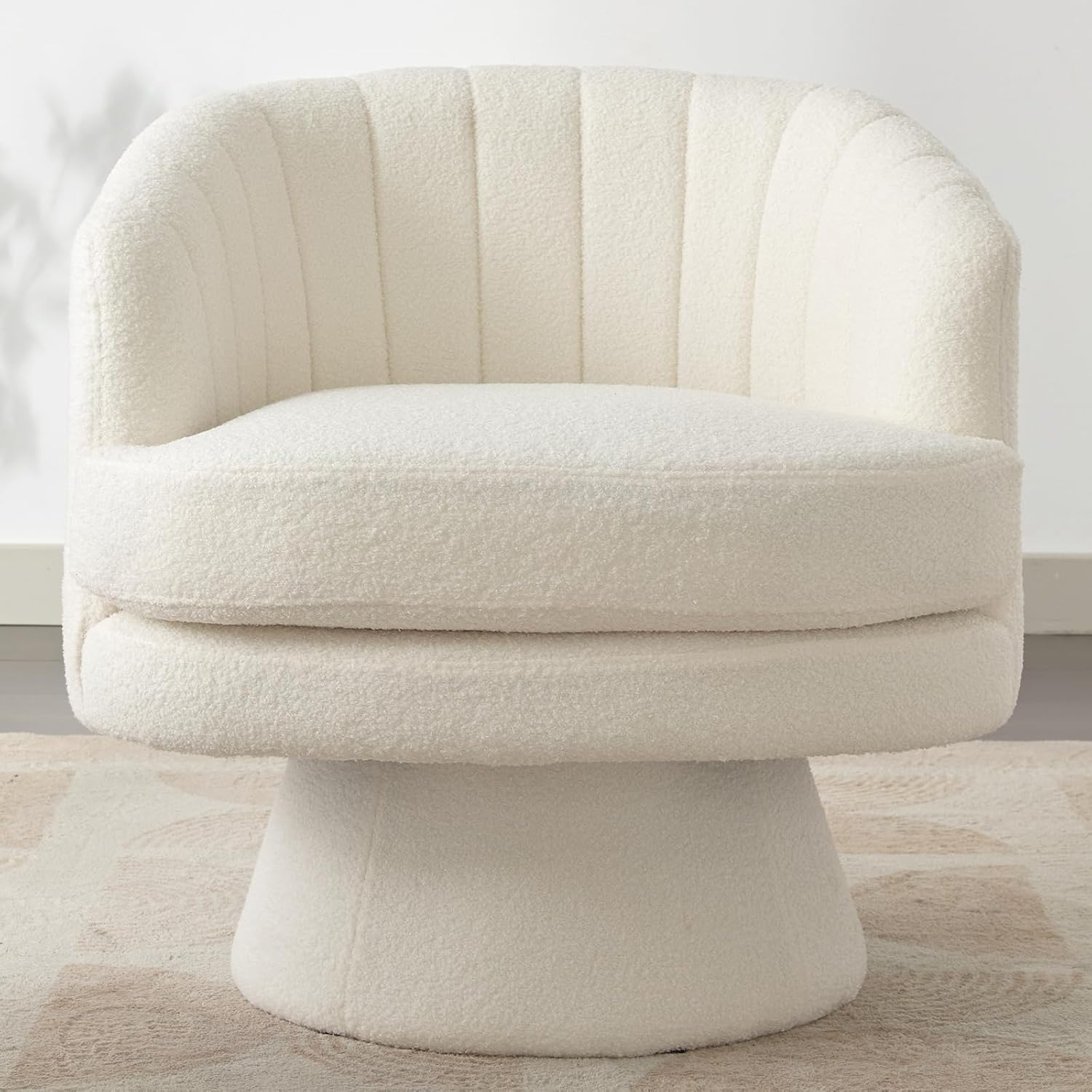 CANMOV Swivel Accent Chair with Armrest Set of 2, Modern 360 Degree Swivel Barrel Chair with Curve Back and Soft Cushion,Comfy Round Sherpa Teddy Armchair Single Sofa for Living Room,Beige