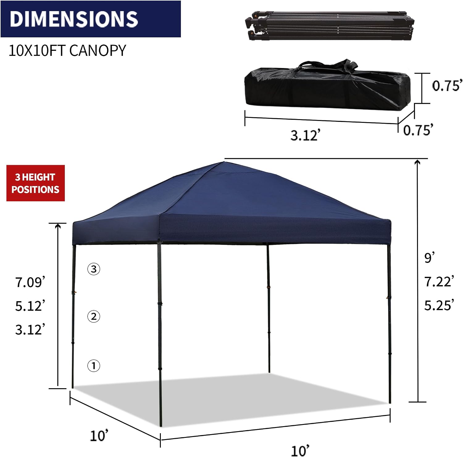 10x10 Pop Up Canopy Tent with 2 Sidewalls, Easy Up Canopy Upgraded Outdoor Party Sun Shade Tent Portable Gazebo for Beach Camping Events with Carry Bag and 4 Sand Bags (Navy Blue-New)