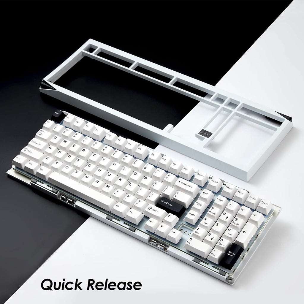 Akko Mineral 02 QMK/VIA Aluminum Mechanical Keyboard Tri-Mode RGB Hot-swappable Wireless Gaming Keyboard, Black on White, Pre-lubed Mirror Switch