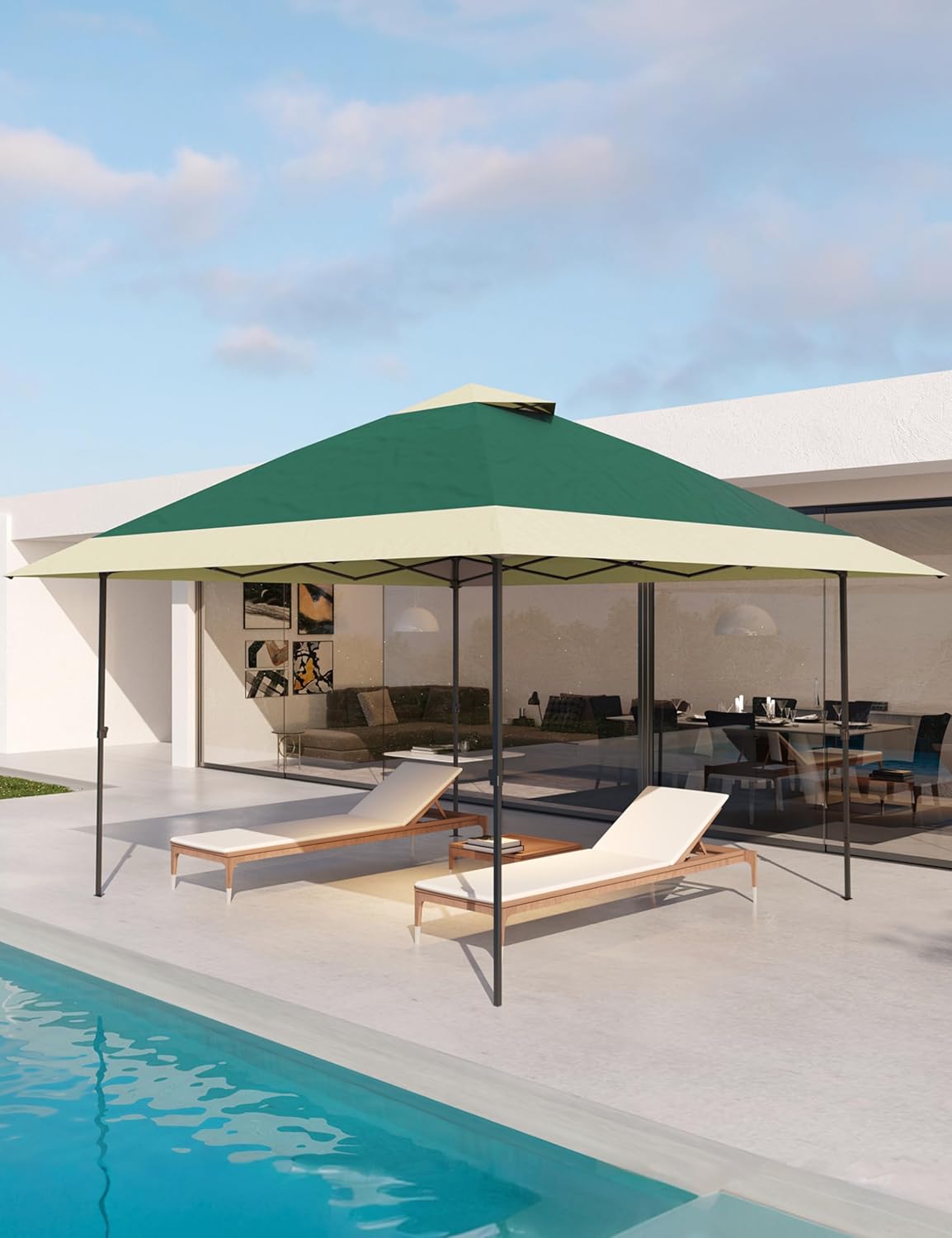 KYBOLT 13x13 Pop Up Gazebo Outdoor Canopy Shelter with 4 Stanbags, 8 Stakes Instant Gazebo Tent for Lawn, Garden, Backyard Deck (Olive Green + Taupe)