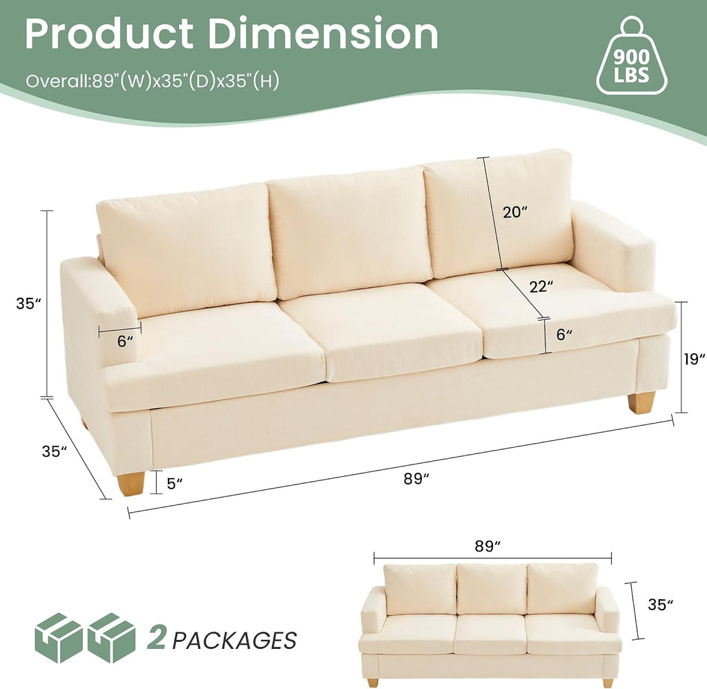 YOUDENOVA Sofa, 2 Piece Set Comfy Couch, 3 Seater & Loveseat Sofa with Deep Seats, Modern Sleeper Couch for Living Room, Beige Chenille