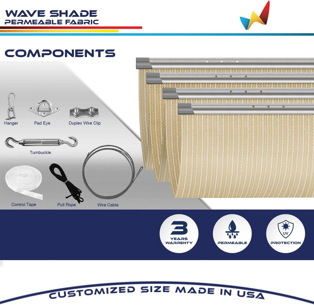 Windscreen4less 4' x 20' Retractable Sun Shade Canopy Cover Sliding Wave Shade Sail for Pergola Patio Deck Yard Gazebo Outdoor (Beige)