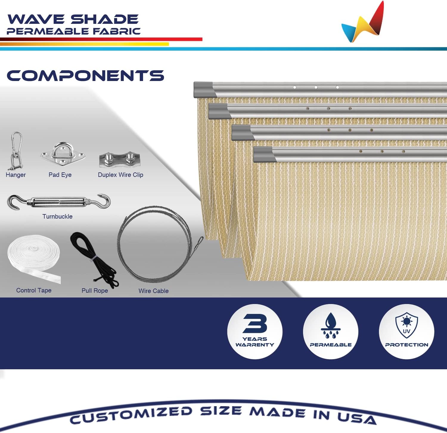 Windscreen4less 4' x 20' Retractable Sun Shade Canopy Cover Sliding Wave Shade Sail for Pergola Patio Deck Yard Gazebo Outdoor (Beige)