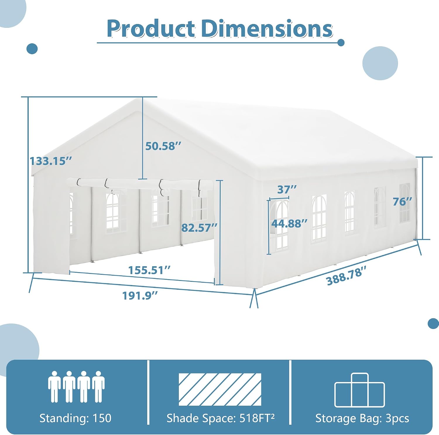 KEIKI 16X32ft Party Tent Heavy Duty, Outdoor Canopy Tent Carport Wedding Event Shelter BBQ Wedding Tents for Parties with Storage Bags & Removable Sidewall for Parties Carport Camping Garden Patio