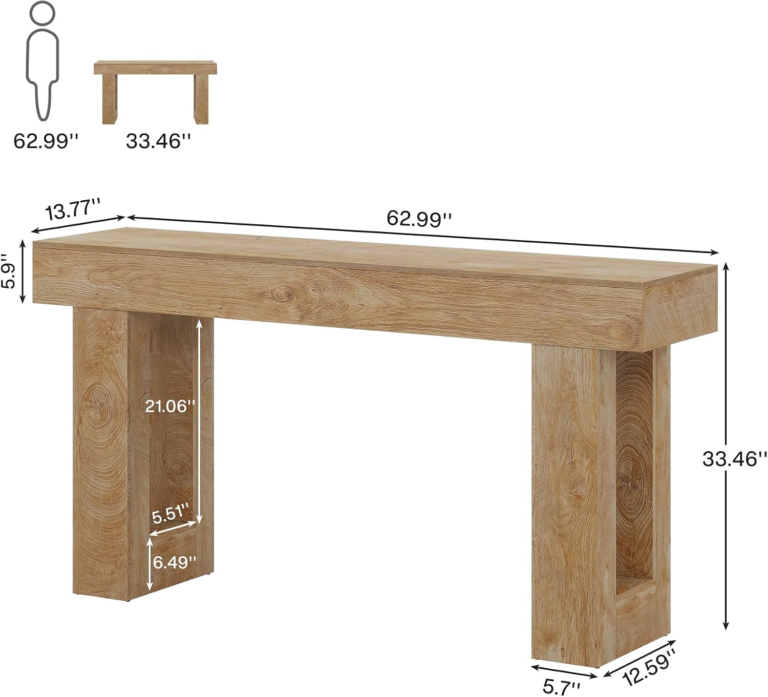 Tribesigns Farmhouse Console Table, 63-Inch Long Narrow Sofa Table Behind The Couch, Wooden Rectangular Entryway Table for Entrance, Hallway, Living Room (Natural)