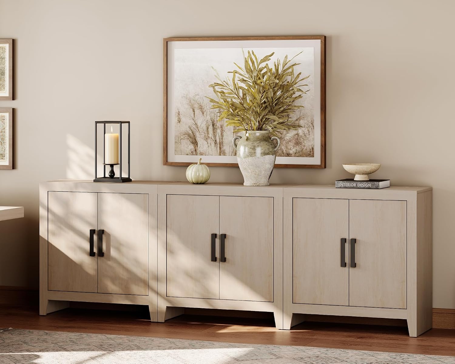 WAMPAT Farmhouse TV Stand for TVs up to 85 Inch, Rustic Wood Entertainment Center & Media Console with 6 Storage Doors, Accent Cabinet for Living Room, Hallway, Beige