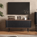 Befrases 47''W Modern TV Stand Cabinet with Storage for TVs up to 55 Inch, Fluted TV Entertainment Center with Slatted Tambour Doors, Media Console for Living Room, Entryway, Black