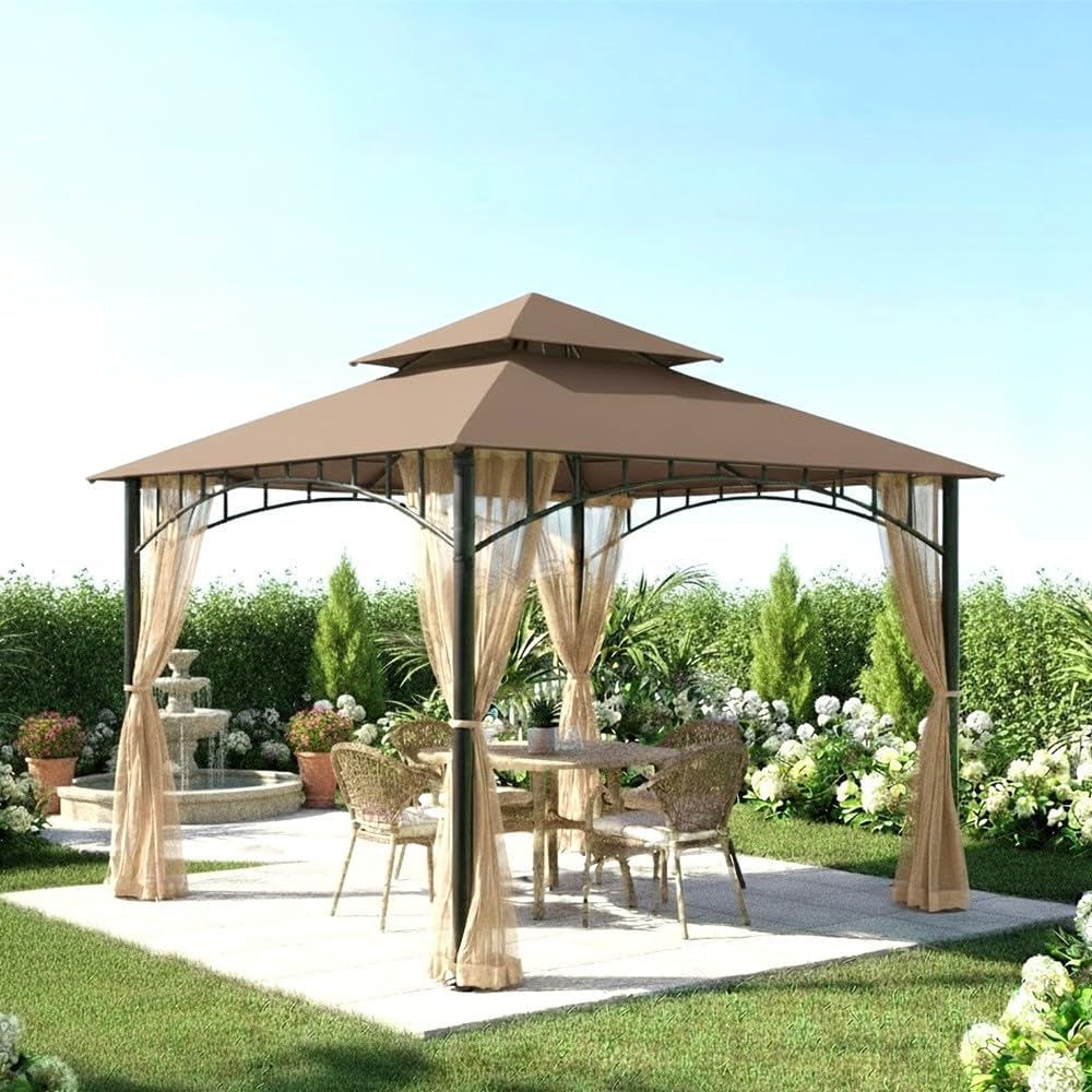 Garden Winds Reinforced Replacement Canopy Top Cover Compatible with The L-GZ136PST and L-GZ136PST-2 Madaga 10' x 10' Gazebo - Classic Brown, Riplock 350