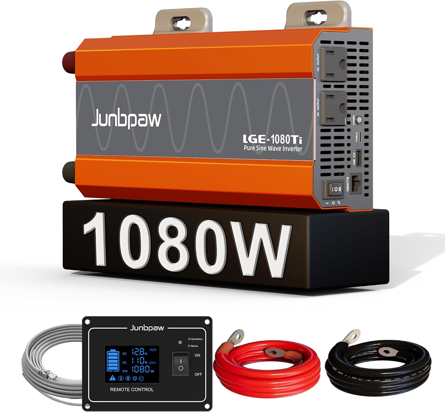 1080W Pure Sine Wave Inverter 12V to 110V Ultra Quiet, Game-Changing Design | 12V to 110 Converter for Home, RV, Camping, Off-Grid & Outdoor Adventures丨DC to AC (LGE-12V-1080Ti)