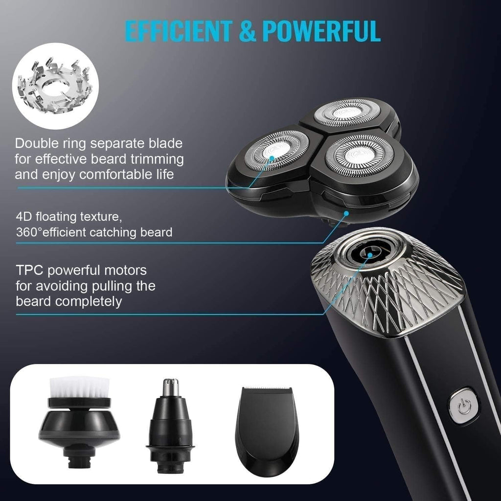 Electric Shavers for Men, Mens Electric Razor 4 in 1 Dry Wet Waterproof Face Rotary Shaver Travel Rechargeable USB Cordless with Nose Trimmer Facial Cleaning Brush for Dad Husband Man