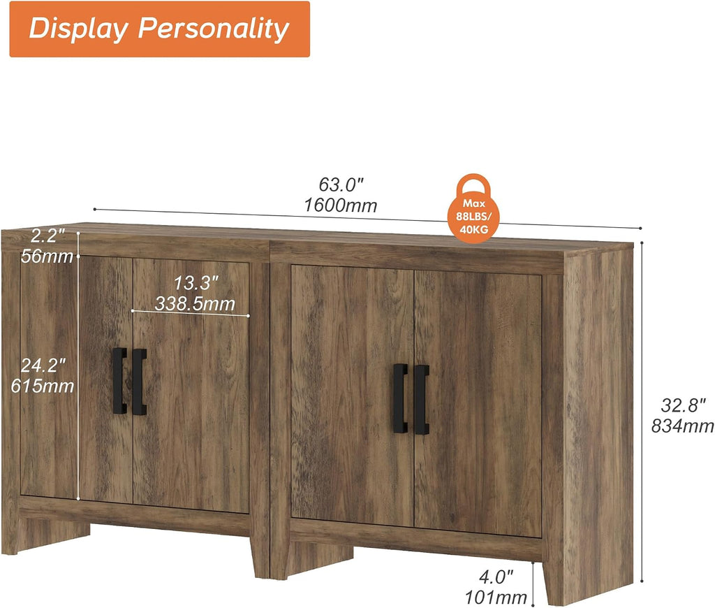WAMPAT Farmhouse TV Stand for TVs up to 65 Inch, Rustic Wood Entertainment Center & Media Console with 4 Storage Doors, Accent Cabinet for Living Room, Hallway, Rustic Brown