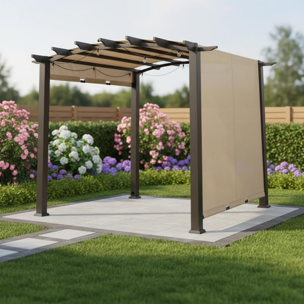 Garden Winds Reinforced RipLock 350 Replacement Canopy Top Cover Compatible with Arched Pergola with 10' x 10' Sliding Canopy Model GFM00471A - Beige
