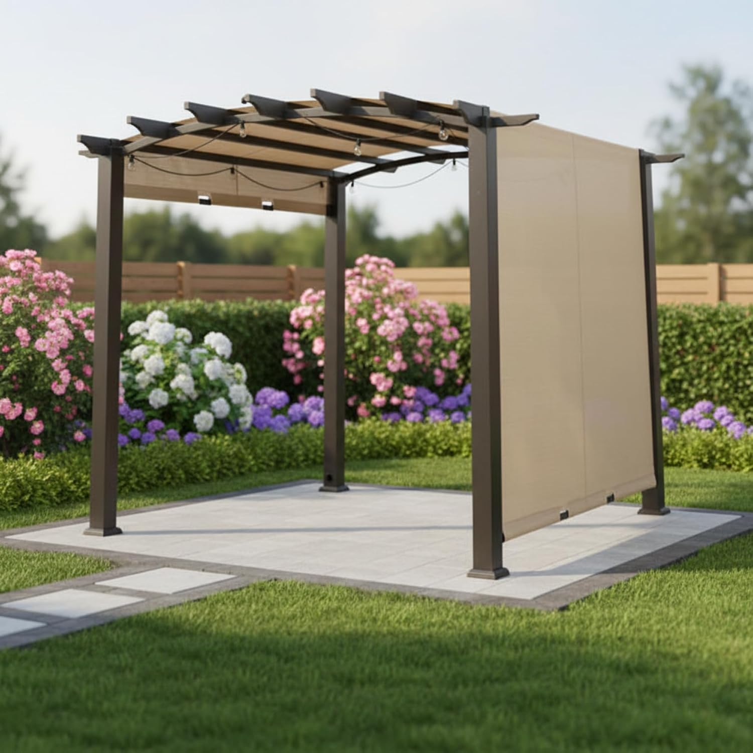 Garden Winds Reinforced RipLock 350 Replacement Canopy Top Cover Compatible with Arched Pergola with 10' x 10' Sliding Canopy Model GFM00471A - Beige