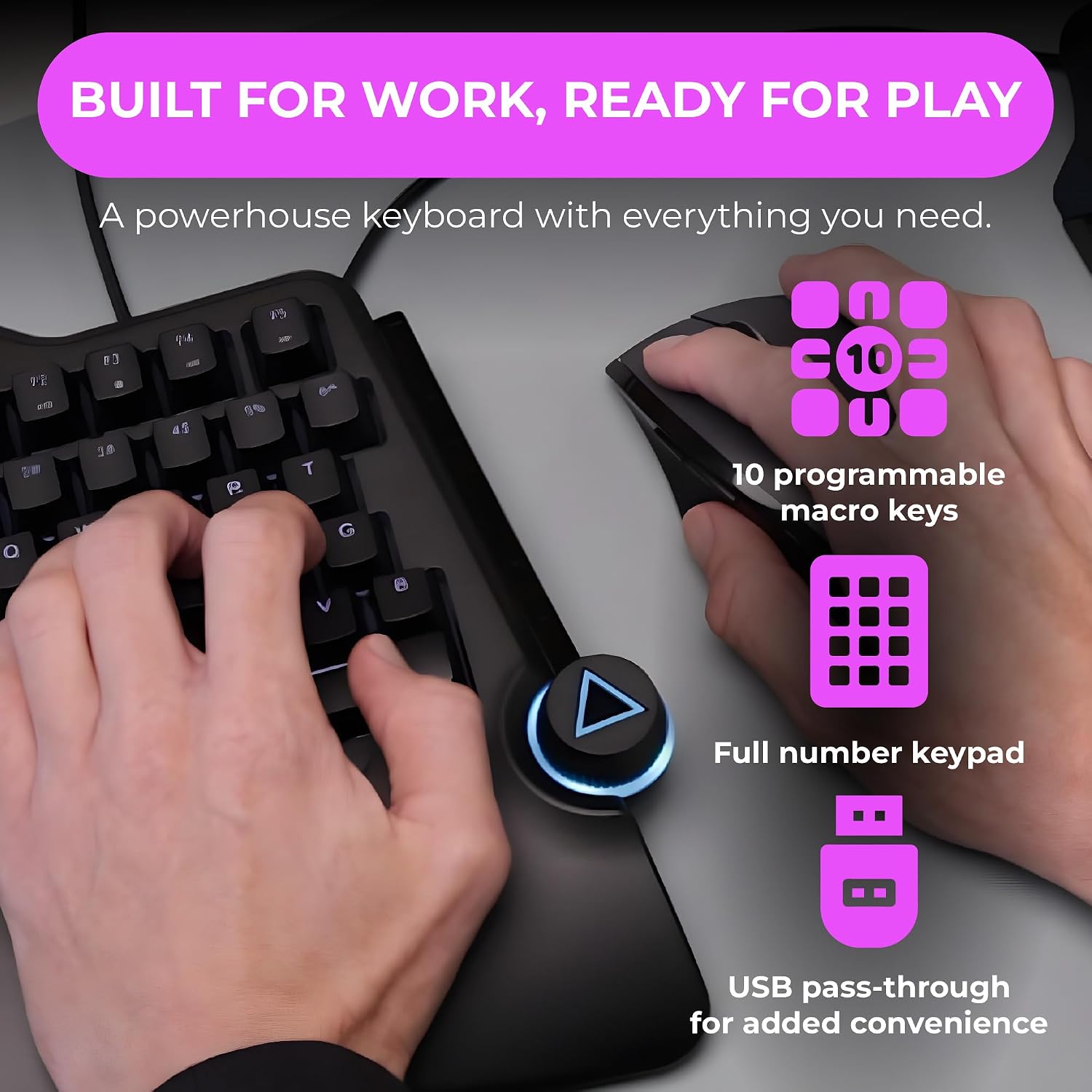Cloud Nine C989M Ergonomic Mechanical Keyboard for PC - Kailh Tactile Brown Switches - RGB Light Up LED Backlit with USB - Ergo Split Key Board with Macro