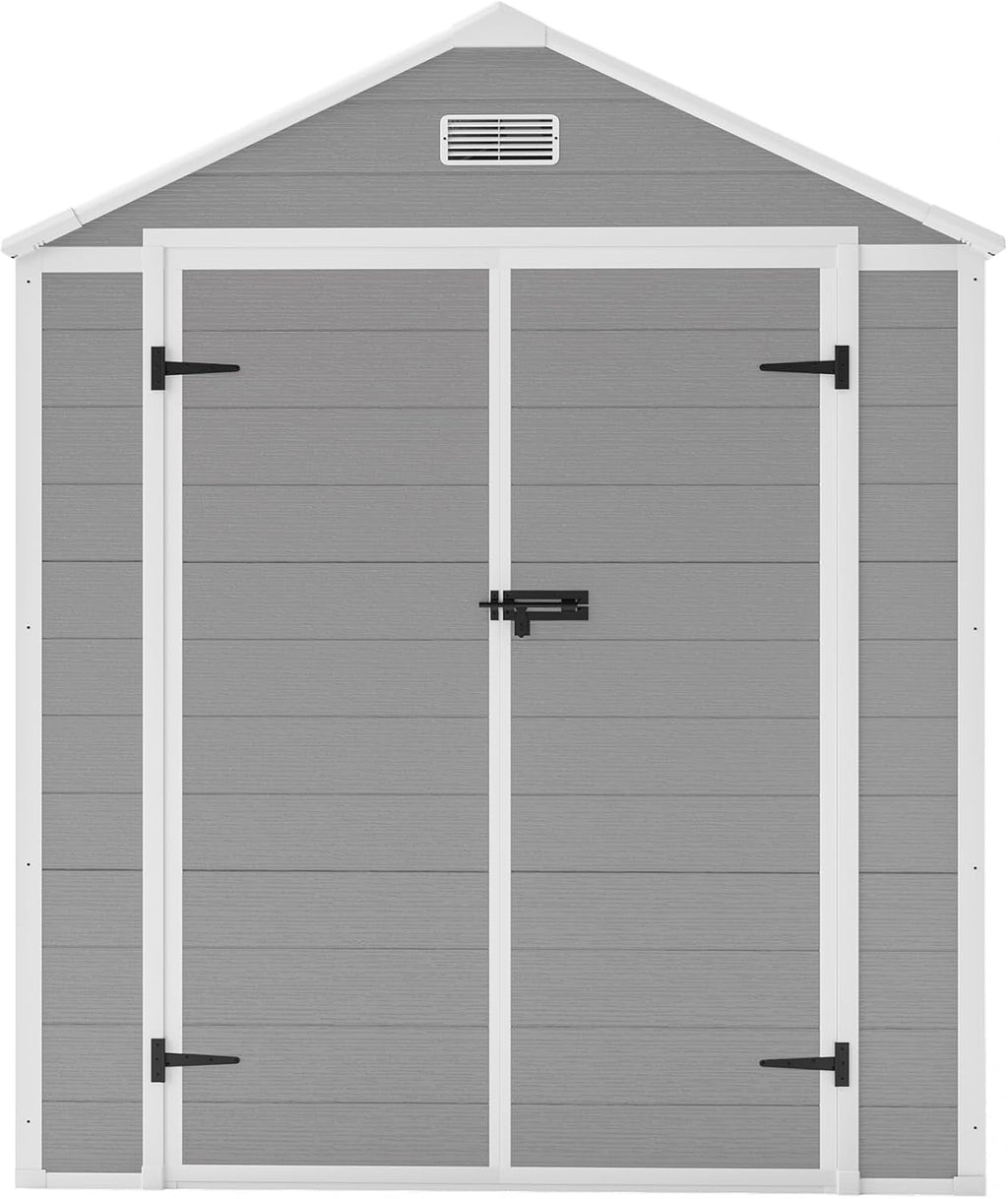 YOPTO 6x5 FT Resin Storage Shed,Garden House with Floor & Lockable Door,Waterproof Plastic Tool Sheds W/Slanting Roof Visual Window & Air Vents for Bicycles,Lawnmowers,Lawn,All Weather Use,Gray