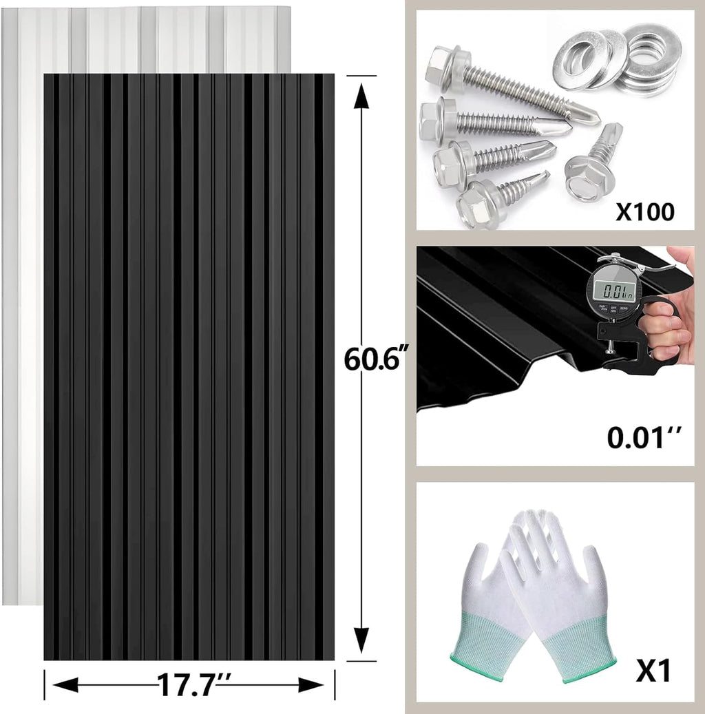 Metal Roofing Panels - 20 Pcs Corrugated Pergola Roofing Panels Heavy Duty Waterproof Tin Roof Materials for Shed Gazebo Garages Patio Siding 60.6x17.7in, Black