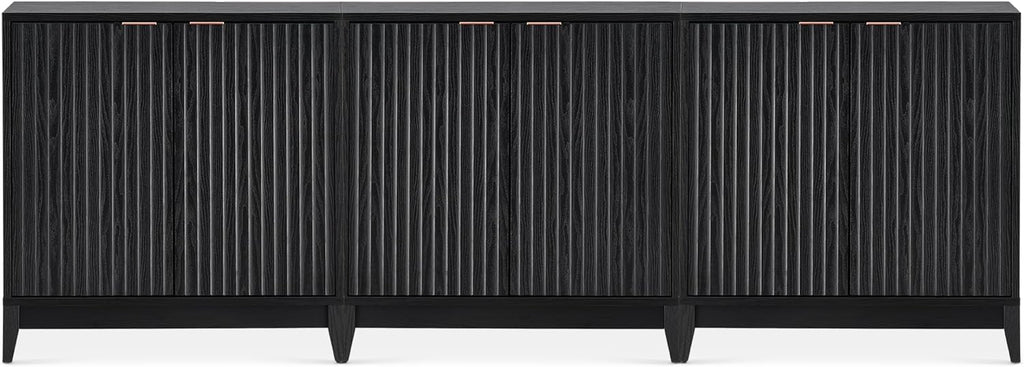 mopio Brooklyn Fluted Storage Cabinet, Modular Accent Buffet Sideboard with Adjustable Shelf, FSC Certified 50lb load Modern Farmhouse Wood Credenza for Dining, Living Room, Entryway (Black, Set of 3)