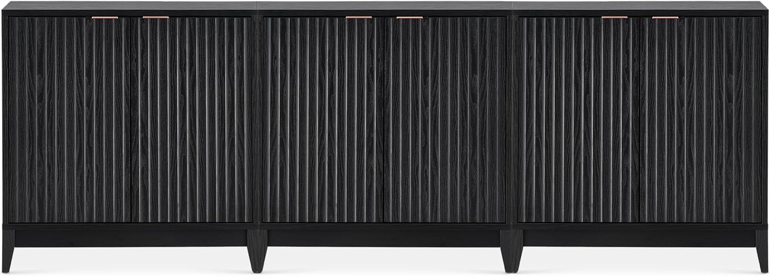 mopio Brooklyn Fluted Storage Cabinet, Modular Accent Buffet Sideboard with Adjustable Shelf, FSC Certified 50lb load Modern Farmhouse Wood Credenza for Dining, Living Room, Entryway (Black, Set of 3)