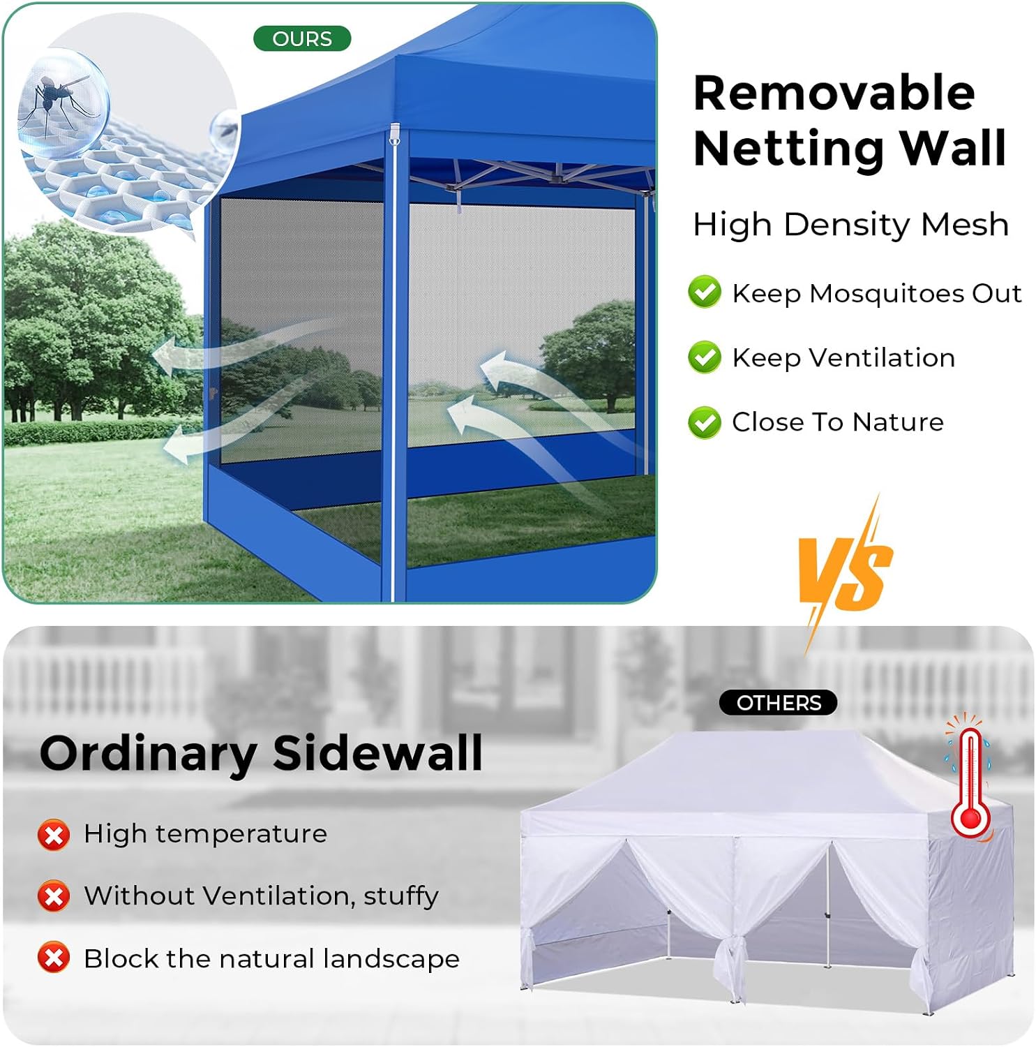 COBIZI 10x30 Heavy Duty Pop Up Canopy with 8 Mosquito Netting Wall, Easy Set Up Commercial Gazebo Party Tent, Outdoor Instant Screen Canopy for Backyard, Patio, Garden, Blue