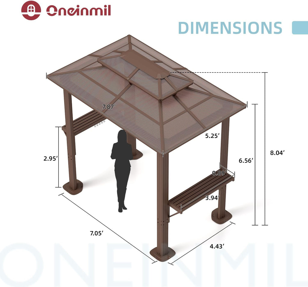 Double Roof Sunshade BBQ Pavilion, 8x5FT, Antique Bronze, Stylish Outdoor Shelter for Cooking, Dining, and Relaxing