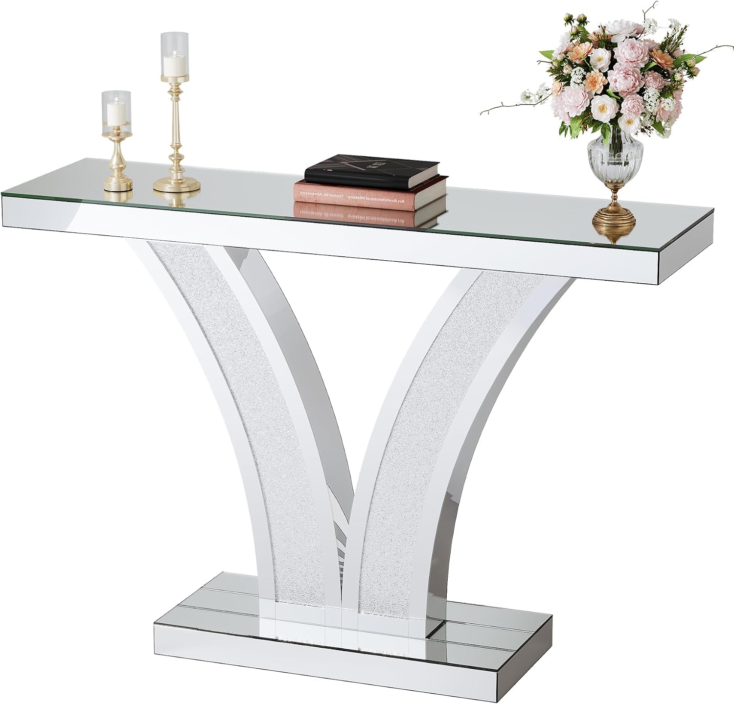 Tribesigns Mirrored Console Table, Modern Sliver Entryway Sofa Table with Crystal Inlay Frames for Living Room, Hallway, Foyer