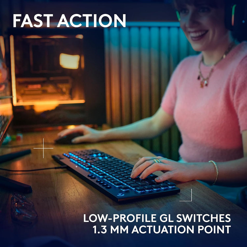Logitech G915 X Wired Mechanical Gaming Keyboard, Double-Shot PBT Keycaps, Fully Programmable Keys, RGB Backlit Mac/PC Gaming Keyboards, Aluminum Finish, GL Tactile Switches, Black (Renewed)