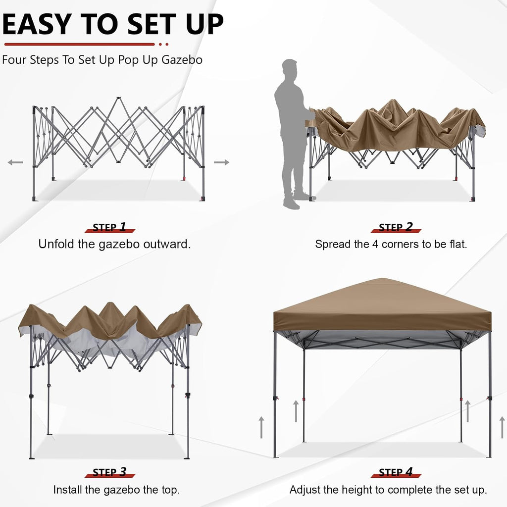 ABCCANOPY Outdoor Easy Pop up Canopy Tent 10x10 with 4 Sandbags, Khaki