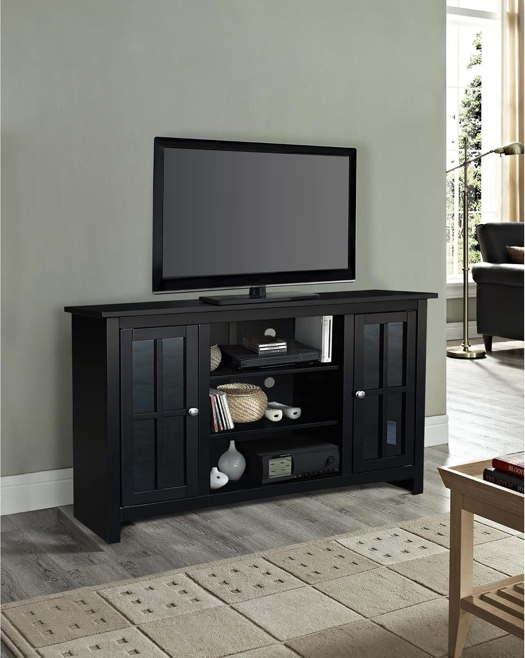 IC INTERNATIONAL CONCEPTS Entertainment/TV Stand with Open Shelves and 2 Doors in Black - 48' Height