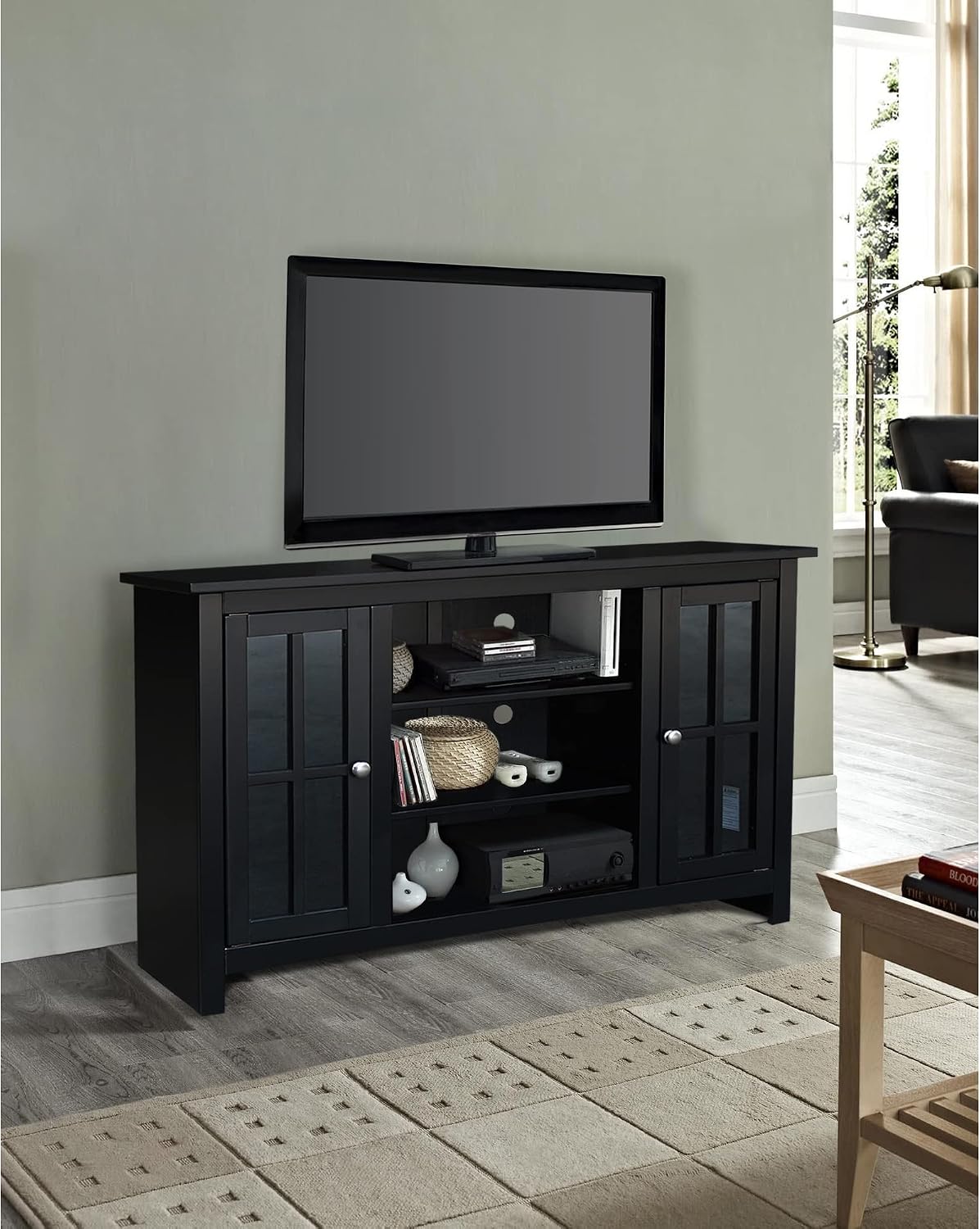 IC INTERNATIONAL CONCEPTS Entertainment/TV Stand with Open Shelves and 2 Doors in Black - 48' Height