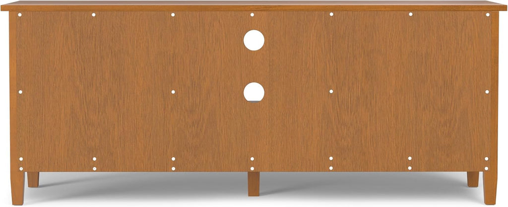 SIMPLIHOME Warm Shaker TV Stand - 60 inch Wide Solid Wood Media Console in Light Golden Brown, Transitional Entertainment Center for Living Room for TVs up to 65 Inches with Cable Management