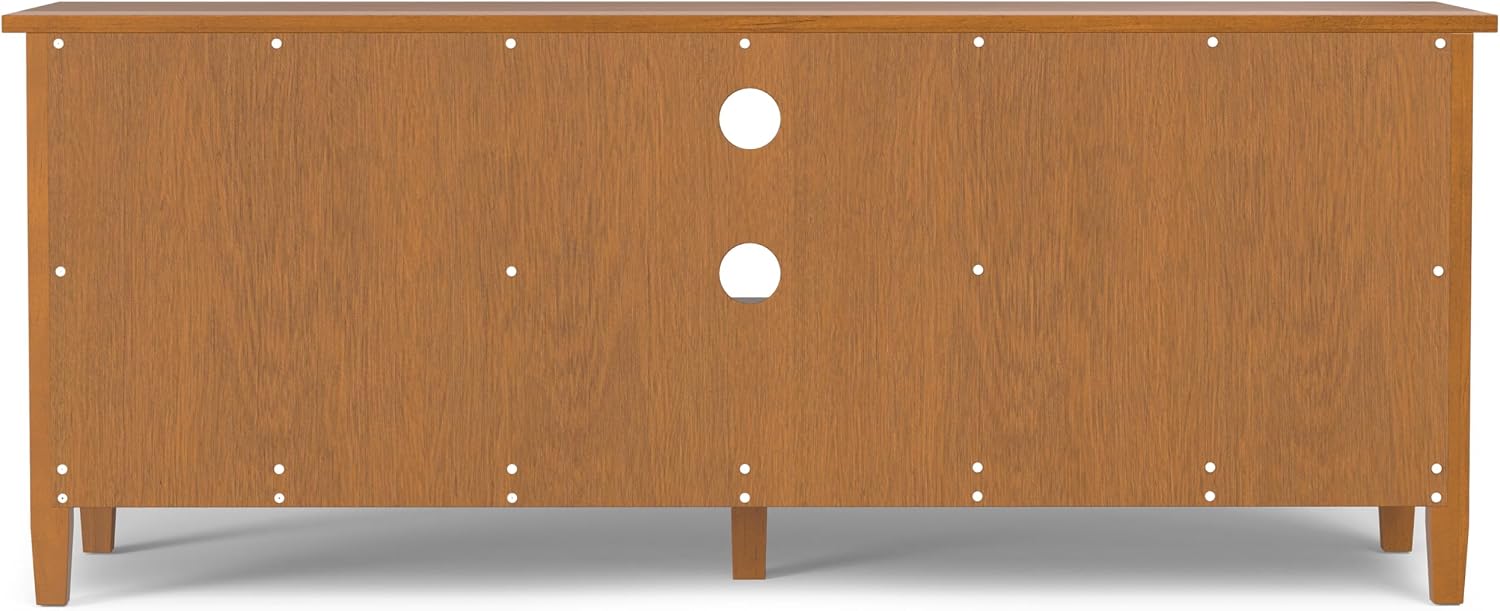 SIMPLIHOME Warm Shaker TV Stand - 60 inch Wide Solid Wood Media Console in Light Golden Brown, Transitional Entertainment Center for Living Room for TVs up to 65 Inches with Cable Management
