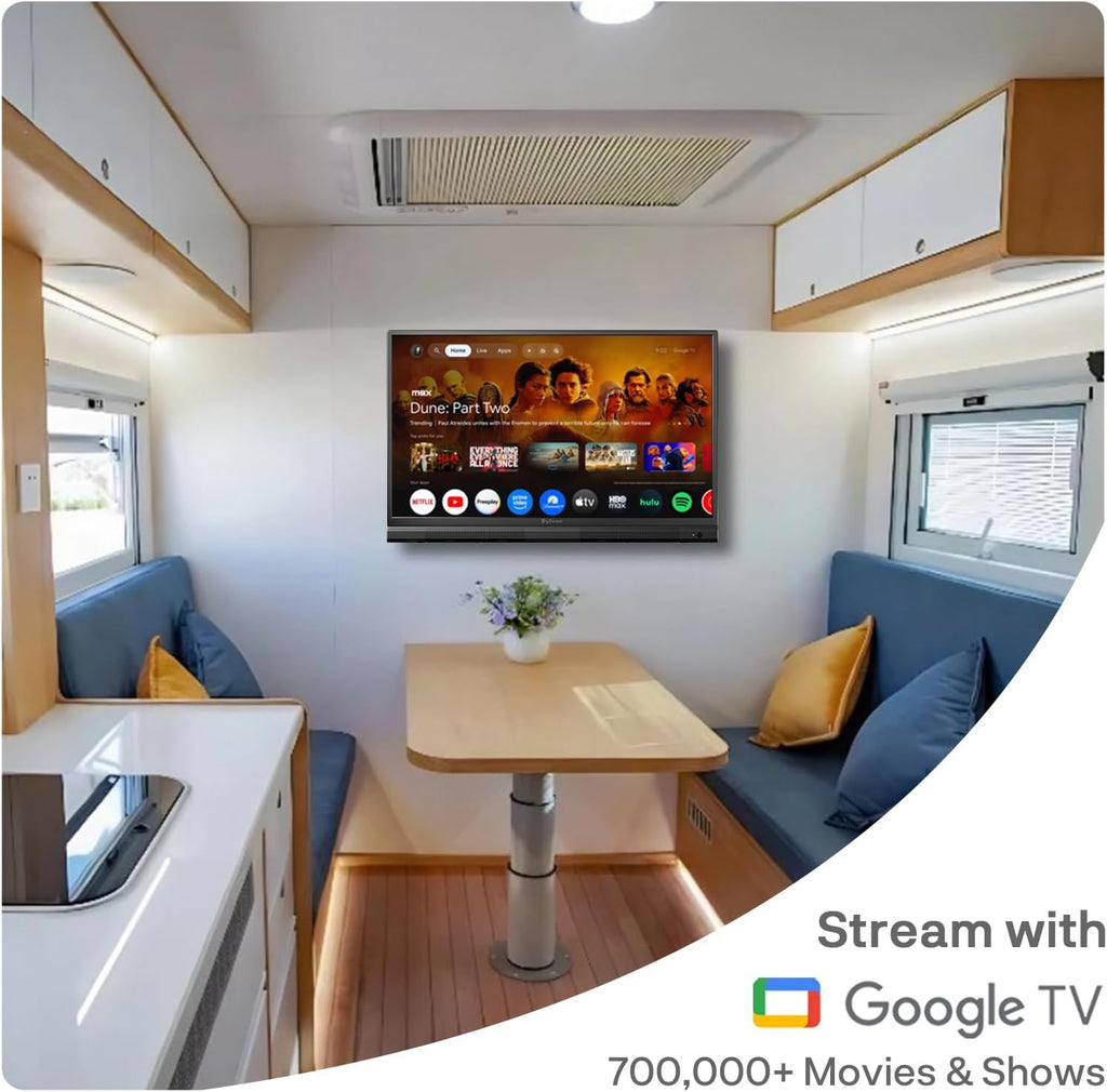 SYLVOX 32-Inch RV TV, 12 Volt Smart TV with Google OS, 178° Wide Viewing, HDMI/USB Ports, AC/DC Power, Voltage Protection for Camper, Motorhome and RV Use