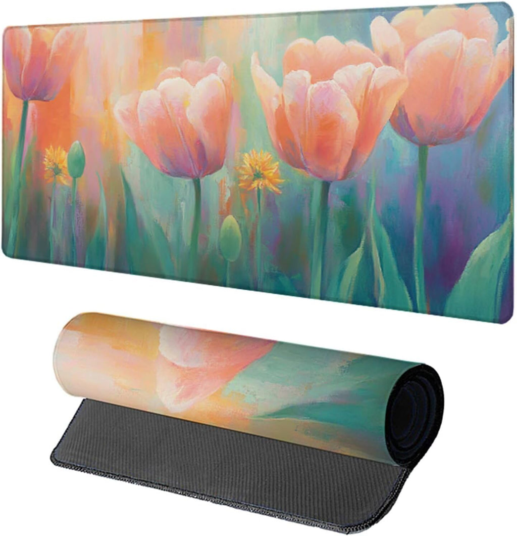 Flower Mouse Pad, Gaming Mouse Pad 60x32in, Desk Mat with Stitched Edges, Large Mousepad Waterproof, Gaming Accessories Keyboard Mat, Office Desk Accessories, for Gamer Computer Office, Pink N-6061
