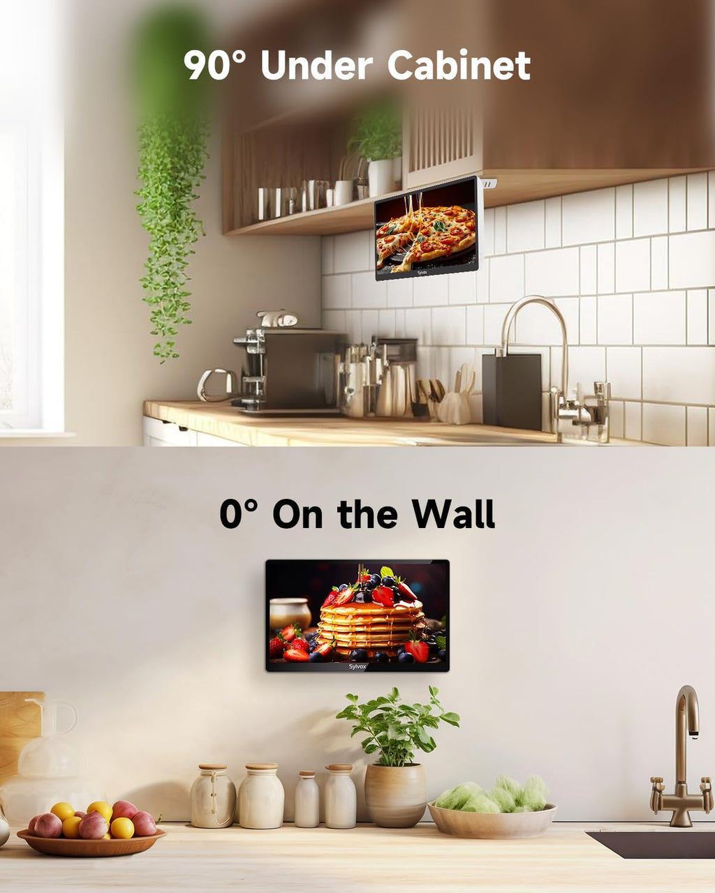 SYLVOX 15.6' Kitchen TV, 1080P FHD Under Cabinet TV with App Store, Voice Assistant, Chromecast, 12-Volt for Small Spaces, Kitchen, Bedroom, RV - Fits Tight Cabinets