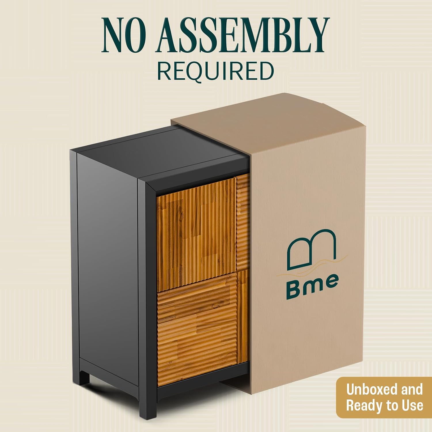 Bme Madia Accent Cabinet, Trendy Fluted Pattern Entryway Table with Storage with Convenient Soft-Close Doors, Solid Acacia Wood Frame with Adjustable Shelf and Legs, Fully Assembled