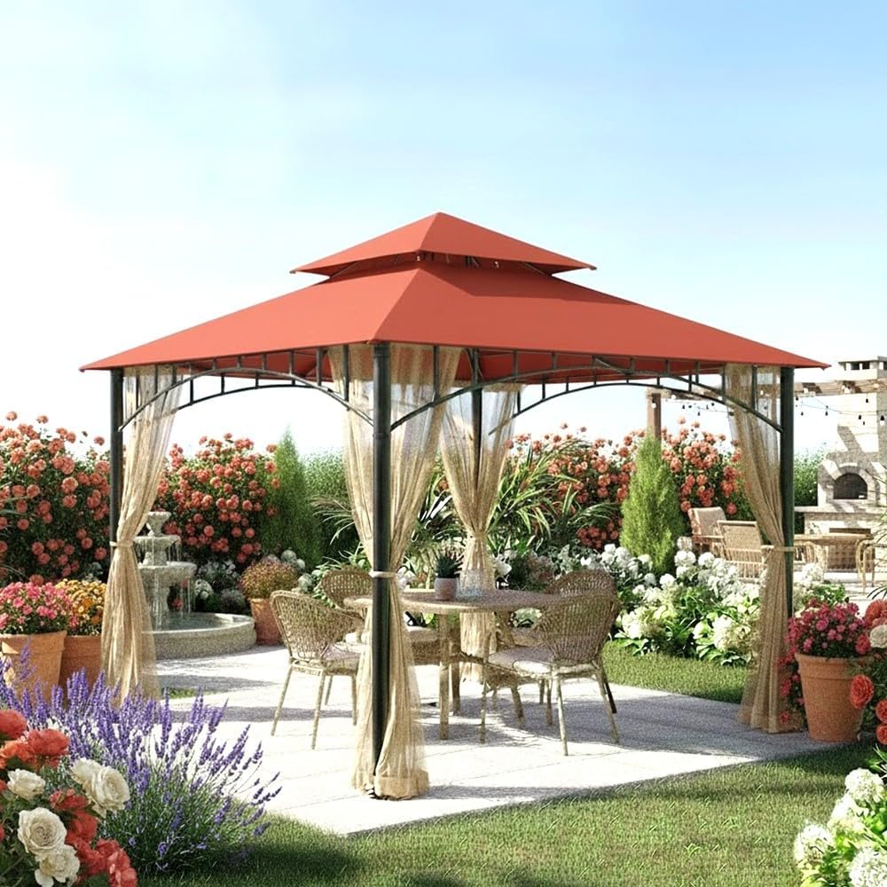 Garden Winds Reinforced Replacement Canopy Top Cover Compatible with The L-GZ136PST and L-GZ136PST-2 Madaga 10' x 10' Gazebo - Classic Rustic Orange, Riplock 350