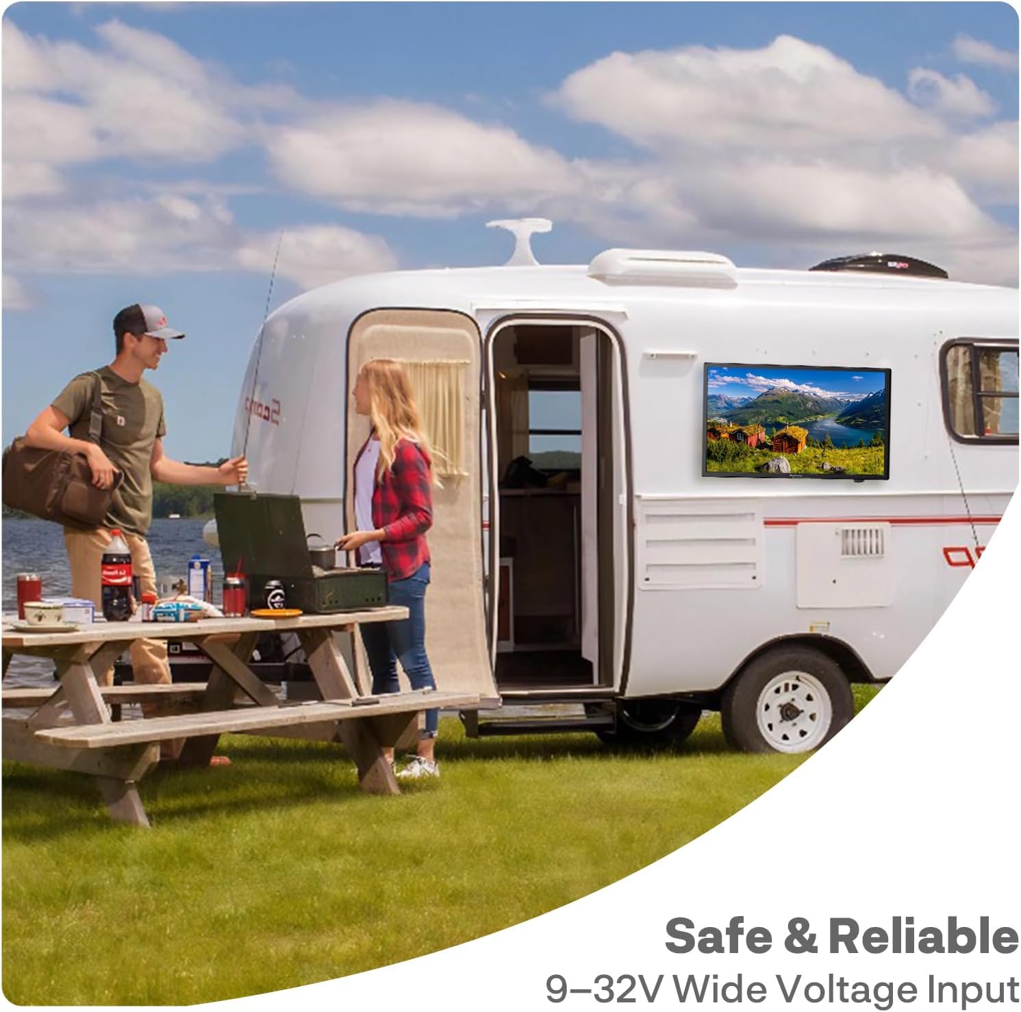 SYLVOX 19-Inch RV TV, 12 Volt Smart TV with Google OS, 178° Wide Viewing, HDMI/USB Ports, AC/DC Power, Voltage Protection for Camper, Motorhome and RV Use