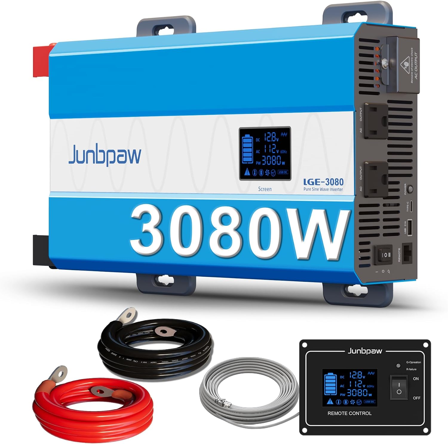 3080W Pure Sine Wave Power Inverter - 30dB Ultra Quiet, 9000W Surge, Game-Changing Design | 12V to 120V AC Converter for Home, RV, Camping, Off-Grid & Outdoor Adventures